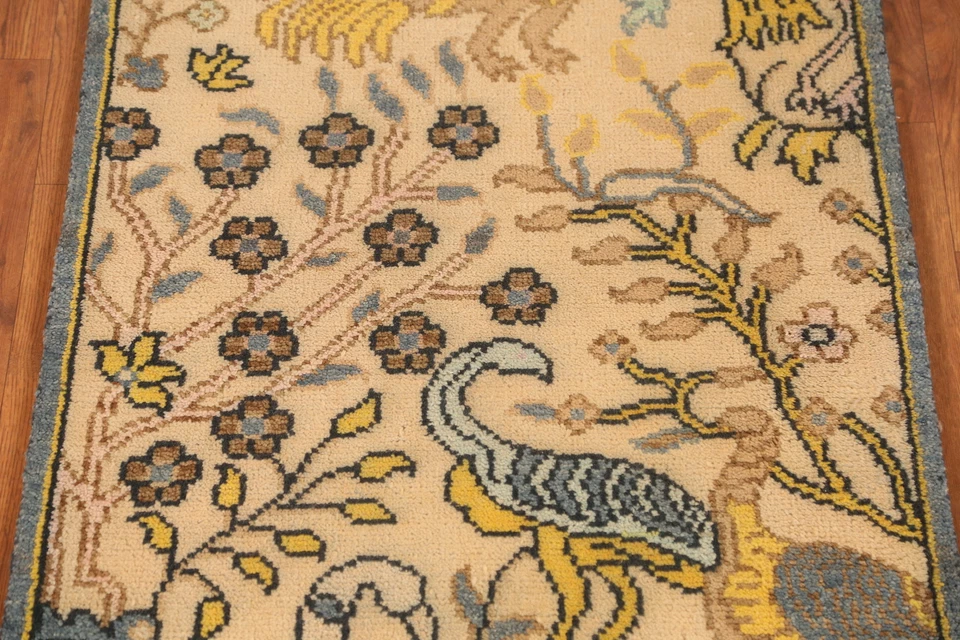 Floral Bird Design Ziegler Indian 10 ft Runner Rug Wool Hand-made Carpet 3x10 - Image 4 of 4