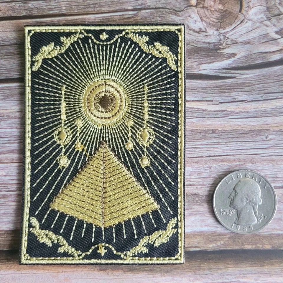 Black and Gold Pyramid Occult Illuminati Magick Embroidered Patch. - Image 2 of 2