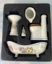 Bathroom Suite Vintage Dollhouse Miniature Porcelain Bathroom Set 1:12 Scale