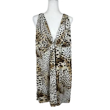 Natori Dress Women Large Brown Cheetah Print V-Neck Flowy Sleeveless Luxe Lounge