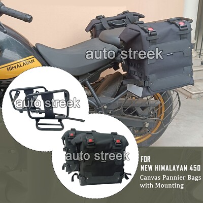 For Royal Enfield ''New Himalayan 450'' Canvas Pannier Black Bags with Saddle Stay