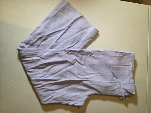 Real Comfort Women's 100% Linen Pants Size L Button/Drawstring Front Ash-Blue