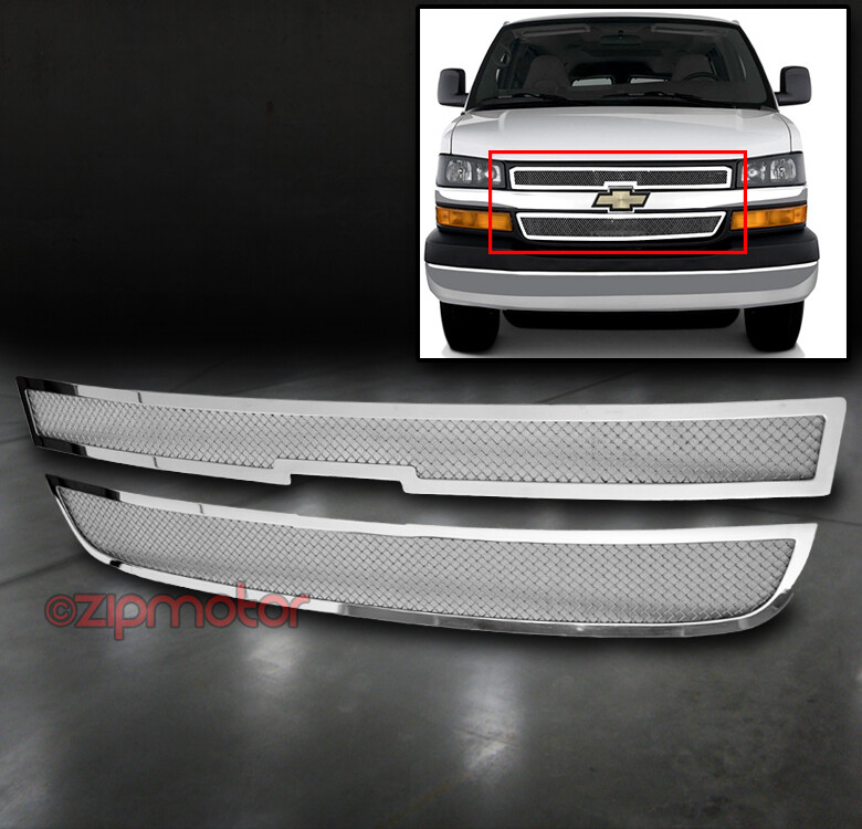03-14 CHEVY EXPRESS VAN UPPER STAINLESS STEEL MESH GRILLE INSERT CHROME  2PCS SET