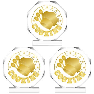 3 Pcs Cooking Trophies for Awards Chef Trophy with Base Acrylic Gold Chili Co...
