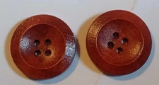 2 Brown Sewing Buttons Crafting Flat Round Wood 4 Hole 1"  