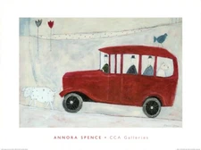 Red Bus by Annora Spence - 24 X 32 Inches (Art Print)