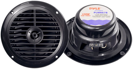 Pyle PLMR67B Black Pair New 120Watt Marine Car Boat Waterproof Speakers