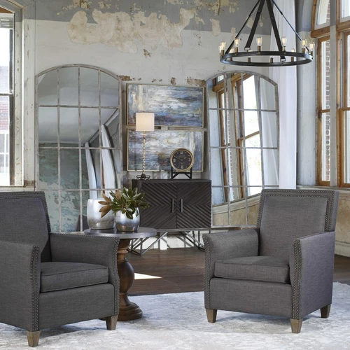 Amiel Ivory Arched Windowpane Wall Mirror Floor Leaner 82in ~ Uttermost 09542 - Picture 6 of 11