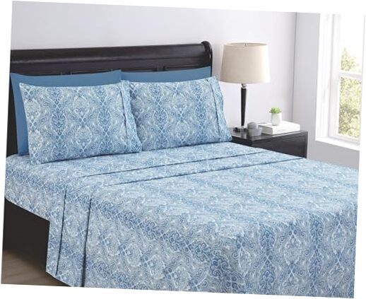 Size Bed Sheets Set - 6PC Paisley Ultra Soft Queen Cornett Blue Paisley-image