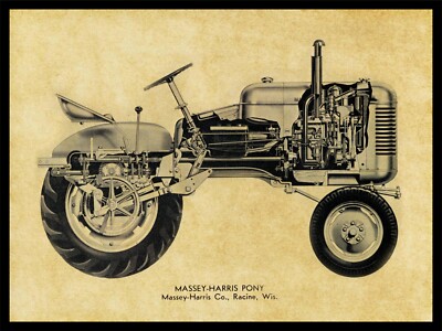 Massey Harris Tractors NEW Metal Sign: Pony Model Schematic Cutaway View