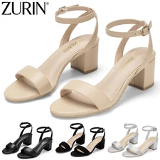 ZURIN Women's Open Toe Heeled Sandals Ankle Strap Prom Wedding Dress Pumps Shoes