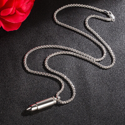 Solid 925 Sterling Silver Bullet Pendant Box Chain Design Necklace