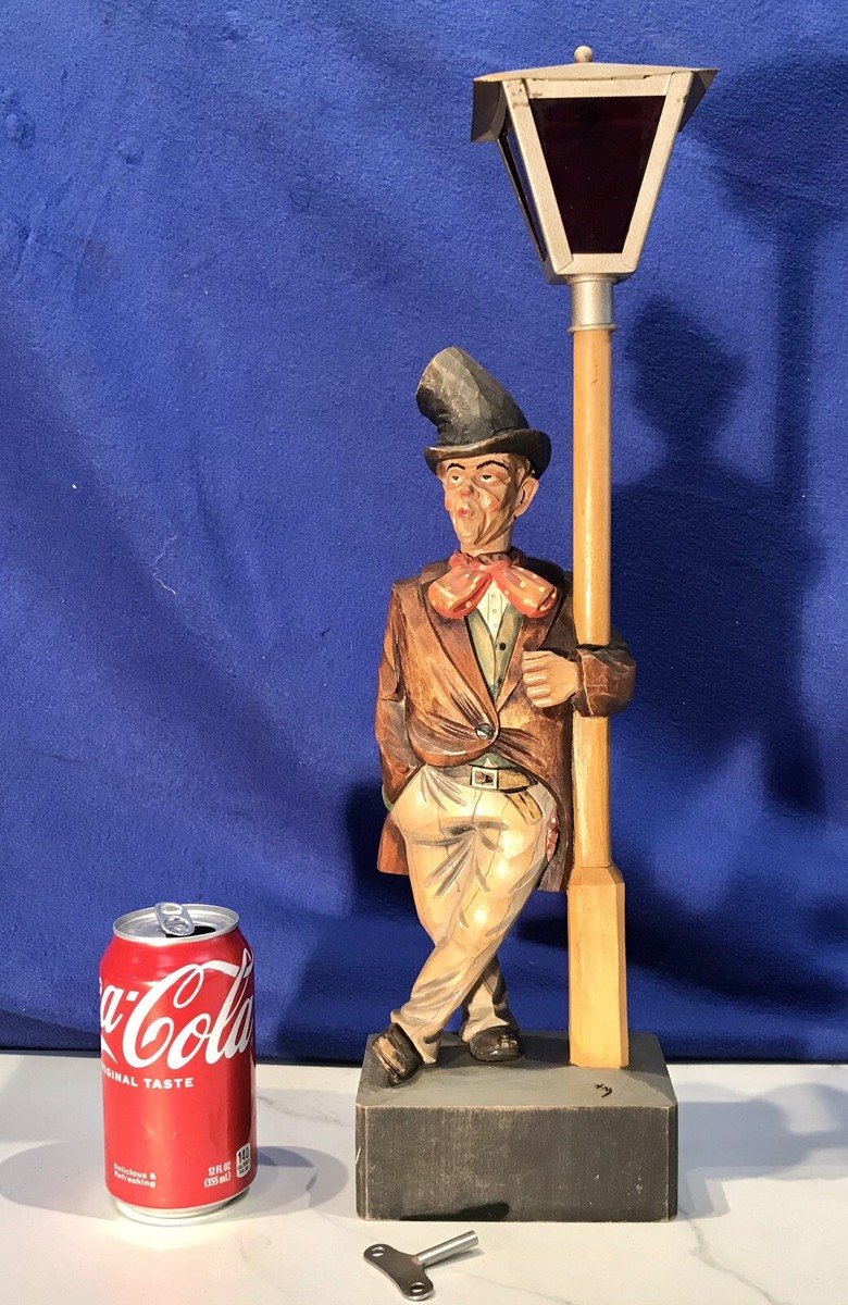 Large Carved German Whistler Black Forest Lamp Post Drunk Karl