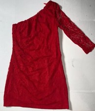 Preowned- Express Lace One Shoulder Puff Sleeved Sheath Dress Womens (Size 12)