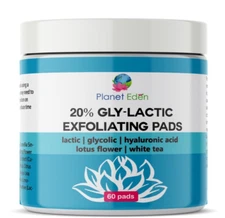 Planet Eden 20% Gly-Lactic Glycolic & Lactic Acid Skin Peel Exfoliating Pads 60