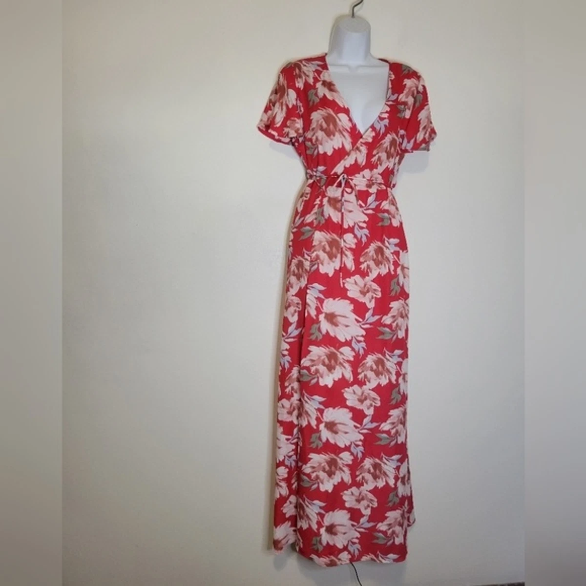 Red floral clearance wrap maxi dress