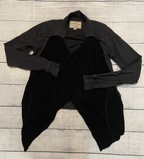 Lucky Brand Womens Open Front Waterfall Cardigan Sweater Size Small Gray Black