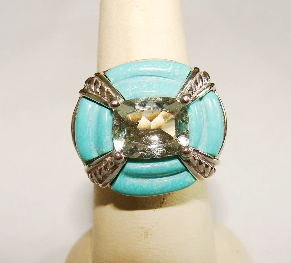 Anillo HSN Victoria Wieck plata esterlina tallada turquesa y prasiolita talla 6,25 Foto 3 de 4