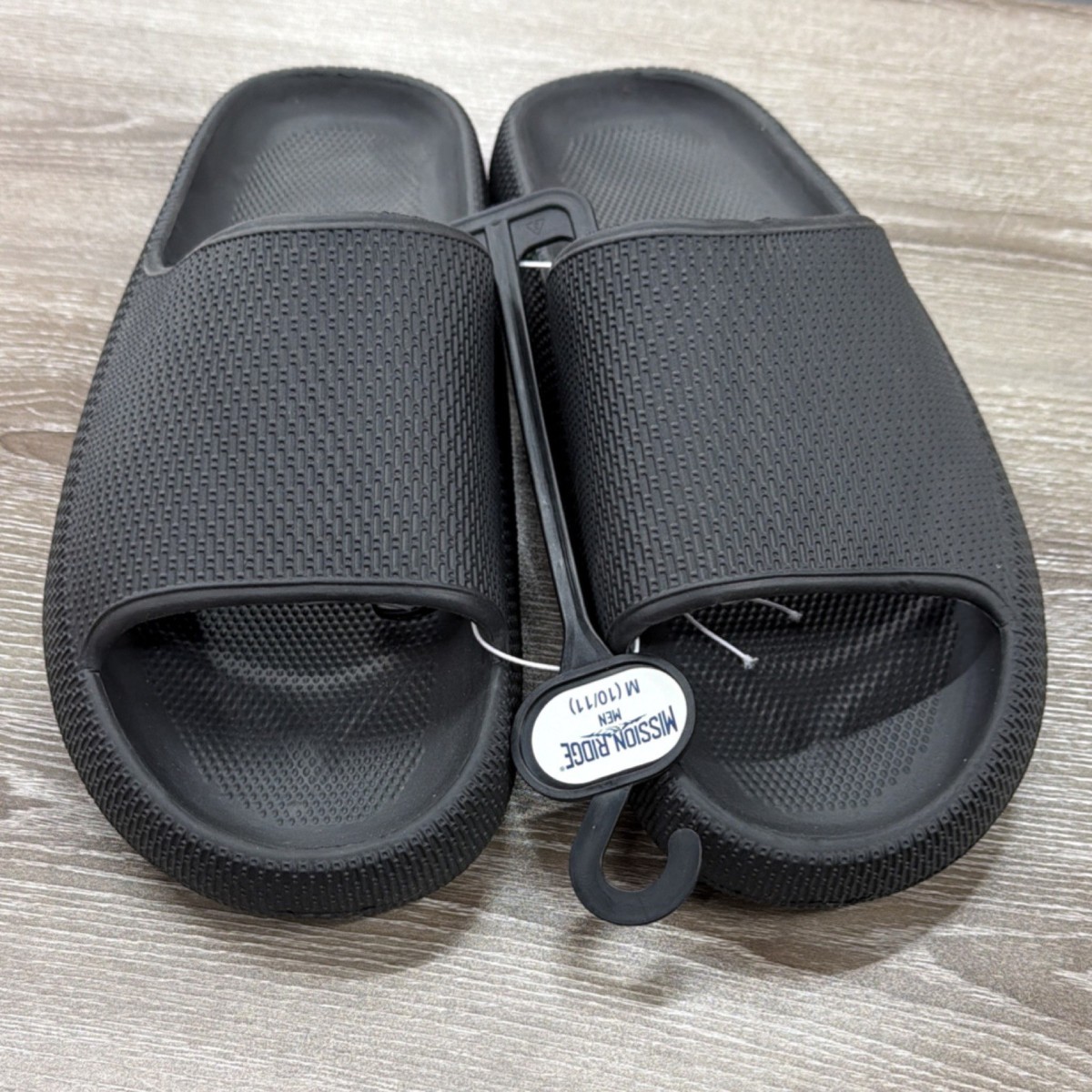 Mission Ridge Men's Black Slide Sandals Slip-On Casual US 10 Logo