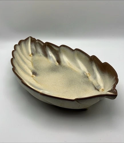 Vintage Frankoma Leaf Dish #226 Plainsman Brown Satin Finish MCM 12"x6.5" Decor
