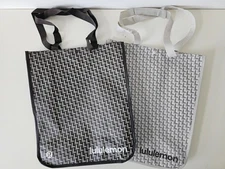 New LULULEMON Beige Brown Geo Patten Reusable Shopping Bags Large, Pack of 2