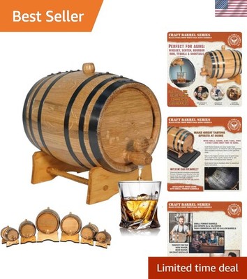 2 Liter Oak Aging Barrel with Wood Stand, Bung & Spigot - Mini Whiskey Barrel...