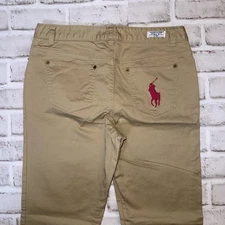 Polo Ralph Lauren Girl's Chino Pants Size 16 Khaki Dark Pink Pony Emblem Pocket