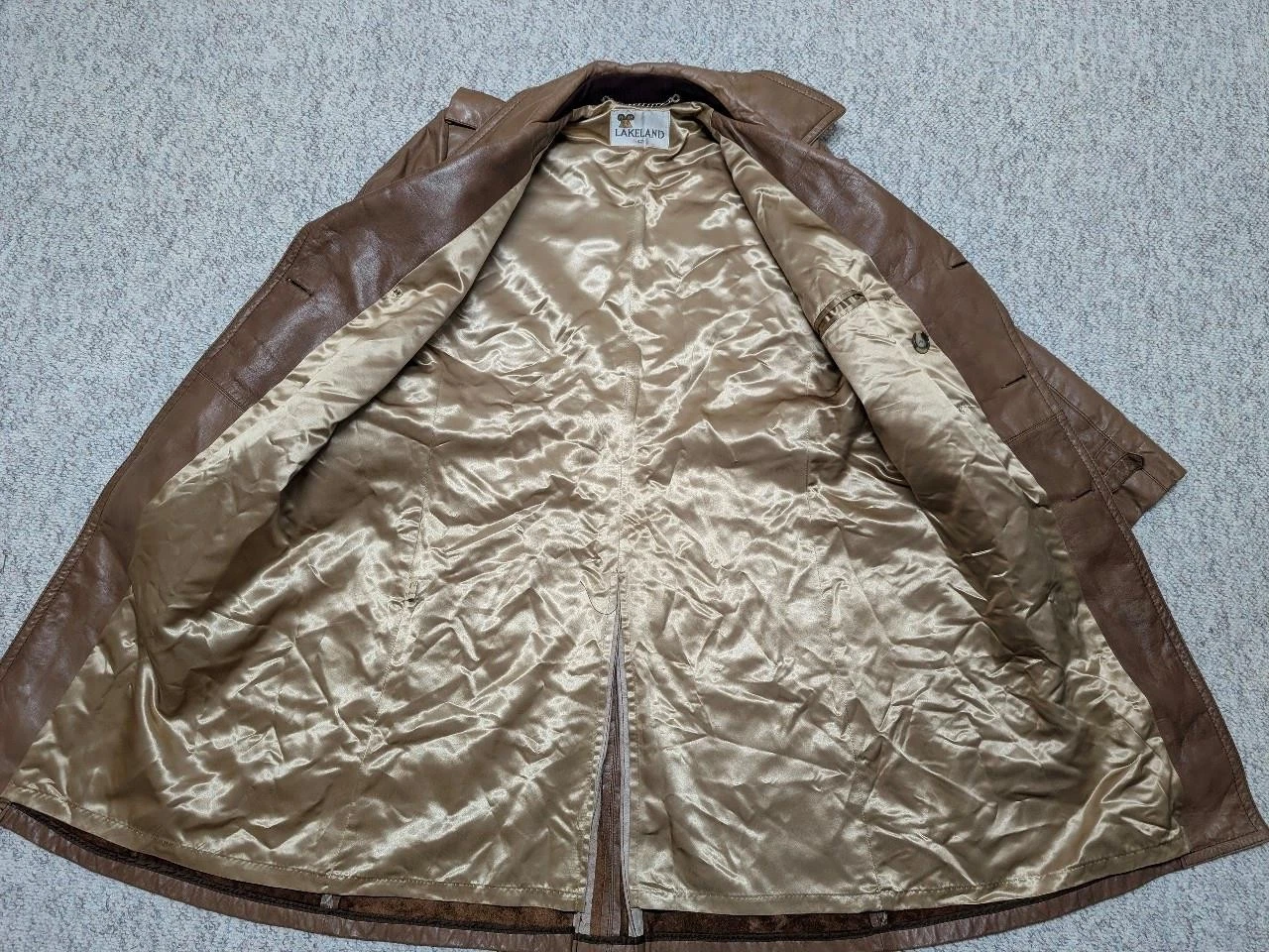 vintage USA made TRENCH COAT leather 42 sherlock BELTED double breasted M brown - product detail image 5