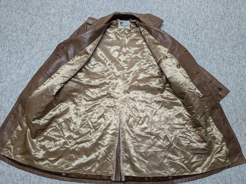 vintage USA made TRENCH COAT leather 42 sherlock BELTED double breasted M brown image 5