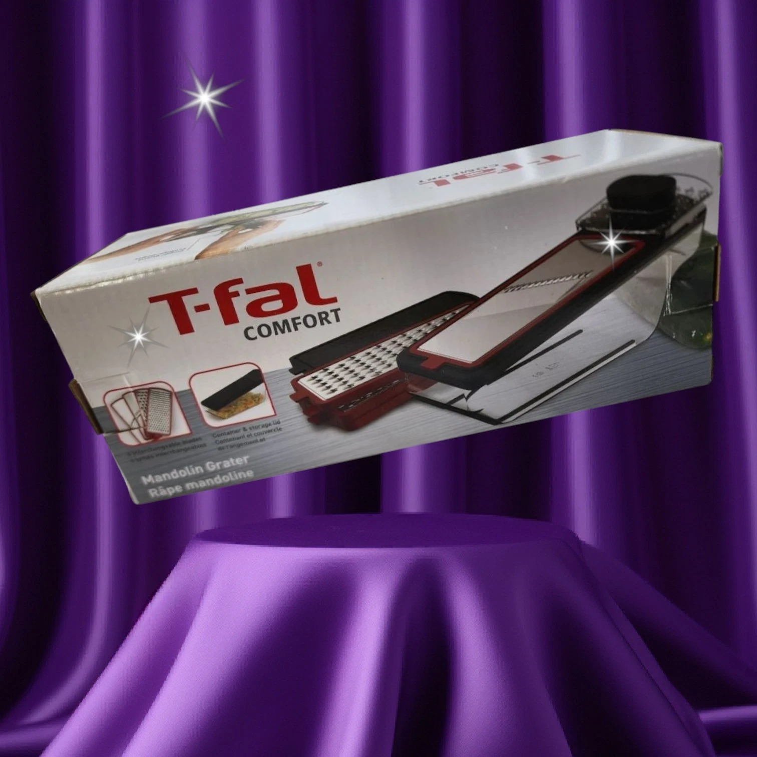 T-Fal Comfort Easy Handle Mandolin Grater Slicer w/Four Blades, Dishwasher Safe