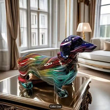 small Vibrant Dachshund Resin Sculpture - Colorful, Home Decor Unique Gift