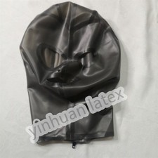 Latex Hood Rubber Mask Transparent Black Open Eye Back Zip Fetish Cosply Costume