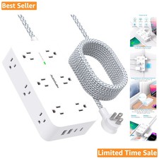 12-Outlet Surge Protector with 4 USB Ports  10 Ft Cord - Ideal for Home/Office