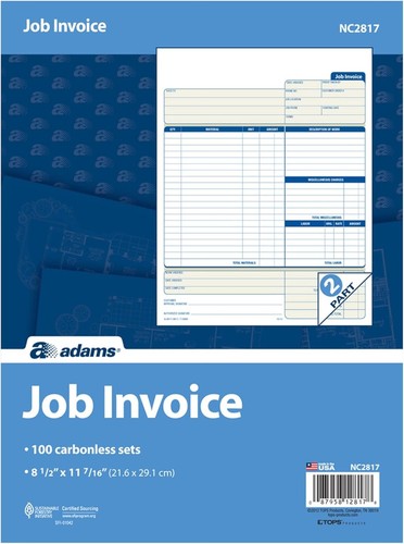 Adams Job Invoice Forms, 2-Part Carbonless, For 8-1/2 x 11 inches, White - 第 2/4 張圖片