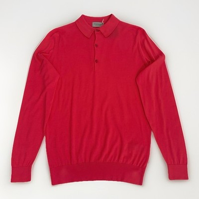 John Smedley Men's Knitted Polo Shirt Jumper LS Sea Island Cotton