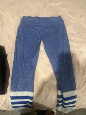 Blue White Striped Ankle Leggings Elastic Waist Stretch for Women