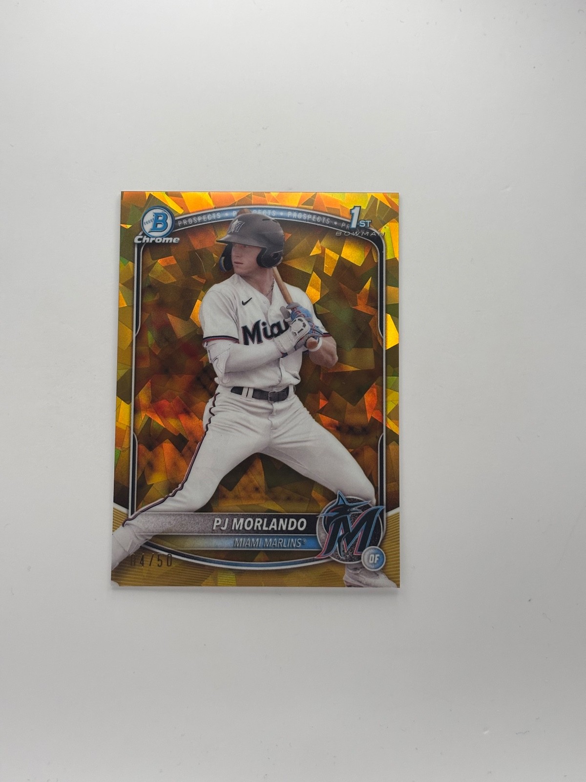 PJ Morlando - 2025 Bowman Chrome 1st Sapphire Gold Refractor /50 Marlins #BCP-91