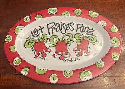 ''Let Praises Ring'' Heb. 13:15 Christmas Red & Green Platter 13.5 