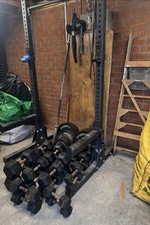 Home Gym Equipment - Squat Rack, Barbells, Dumbbells, Bench, Weight plates +