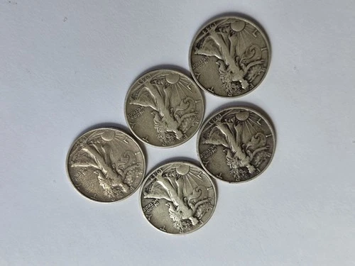 Lot of 5 Walking Liberty Half Dollars - 90% Silver 1937, 42, 43, 43S,  44S