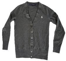 VTG Ralph Lauren Sport Cardigan Sweater Gray Merino Wool Boyfriend Medium Women