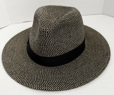 American Hat Makers Men’s Nero Two-Tone Woven Straw Fedora Black Ribbon Large