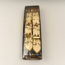 Vintage Polo Ralph Lauren Silk Suspenders Braces Leather Hunting Horses Dogs NEW