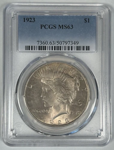 1923 Peace Silver $1 Dollar Coin PCGS MS 63