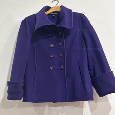 Linda Allard Ellen Tracy Wool Coat Silk Trim Deep Purple Size 6 Button Up