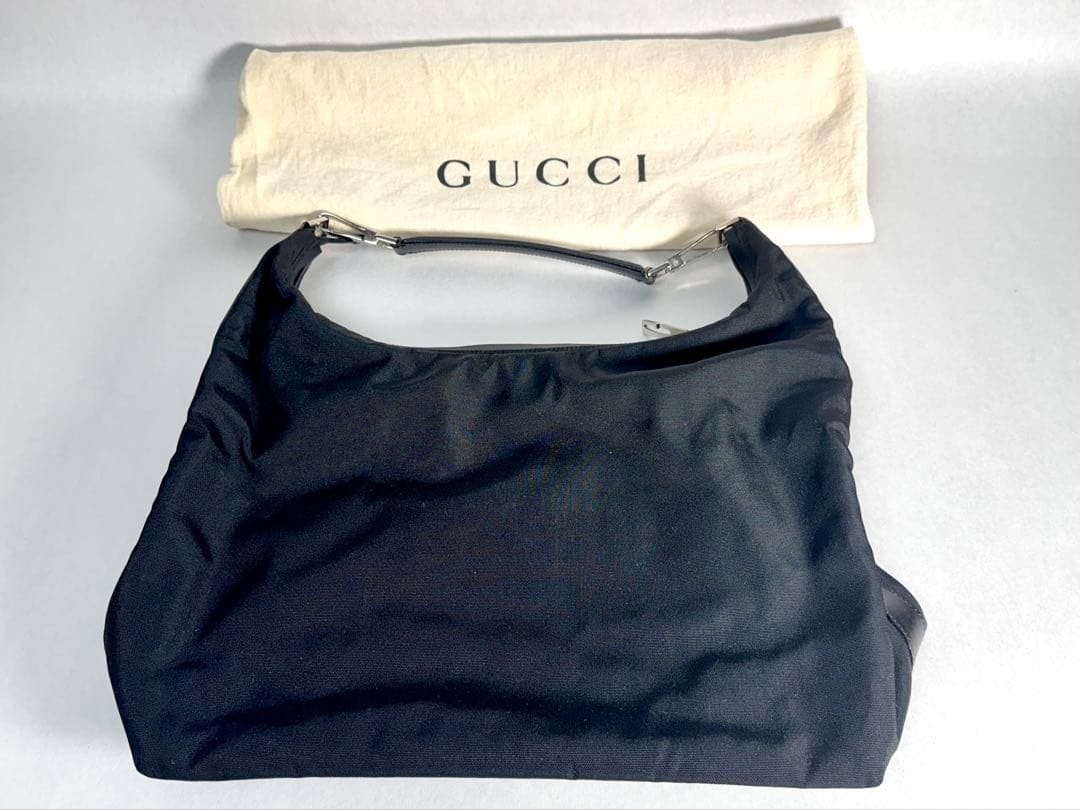 GUCCI Nylon Tote Bag Black Leather Trim Authentic Good Condition