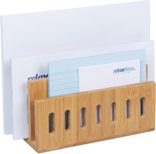 Portalettere Da Tavolo in Bambù, 3 Scomparti Perforati, Portadocumenti, Lettere 