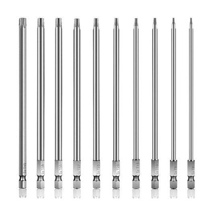 10pcs 6 In T6 - T40 Torx Bit Set - Torx Star Drive Screws - S2 Steel, 1/4 Inc...