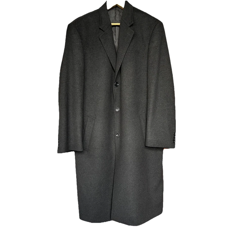 Baroni 100% Cashmere Mens Top Coat Sz 46L Charcoal Grey Overcoat Quiet Luxury - Image 2 of 4