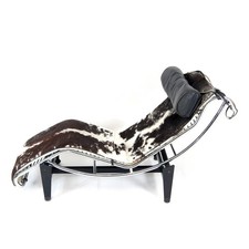 Retro Vintage Cowhide Recliner Chrome Chaise Lounge Lounger Danish Italian Chair